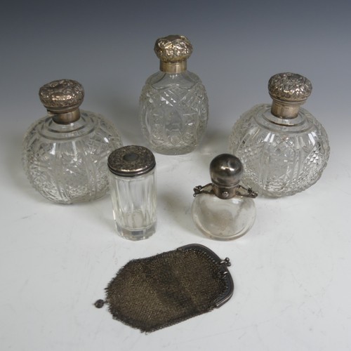 91 - A pair of Edwardian silver mounted cut glass globular Scent Bottles, by C C May & Sons, hallmark... 