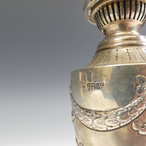 125 - A Victorian silver Oil Lamp, by James Deakin & Sons, hallmarked Sheffield, 1888, of urn shape wi... 