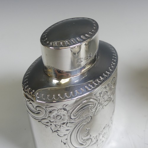 132 - An Edwardian silver Tea Caddy, by Atkin Brothers, hallmarked Sheffield, 1908, of oval form with foli... 