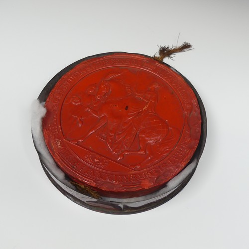 533 - A Victorian red wax 'Great Seal of the Realm', 15.7cm diameter, metal case base only.... 