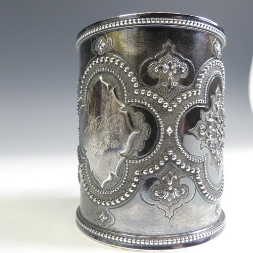 156 - A Victorian silver Christening Mug, by Henry Holland, hallmarked London 1870, in the Gothic style wi... 