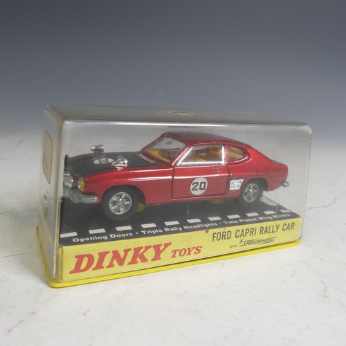 790 - Dinky 213 Ford Capri Rally Car, with Speedwheels, metallic red, black bonnet, yellow interior, chrom... 