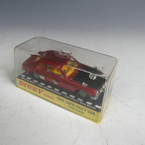 790 - Dinky 213 Ford Capri Rally Car, with Speedwheels, metallic red, black bonnet, yellow interior, chrom... 