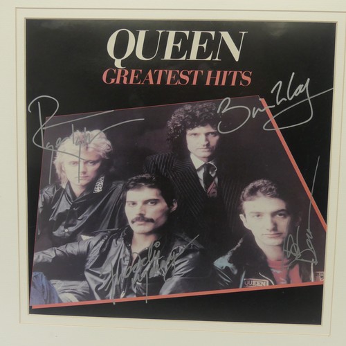 618 - A signed Queen 'Greatest Hits' Album Cover, by all four band members Freddie Mercury, Brian May, Rog... 