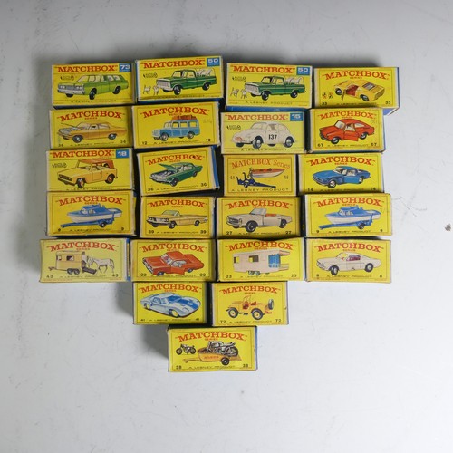 795 - Lesney Matchbox Series, twenty-three boxed models: 8 Mustang, 2 x 9 Cruiser/Trailer, 12 Land Rover, ... 