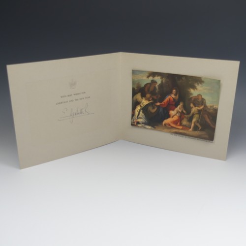 535 - H.M Queen Elizabeth II (1926-2022) signed 1958 Christmas Card, with printed image of The Holy Family... 