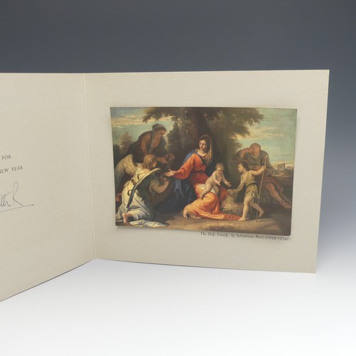 535 - H.M Queen Elizabeth II (1926-2022) signed 1958 Christmas Card, with printed image of The Holy Family... 