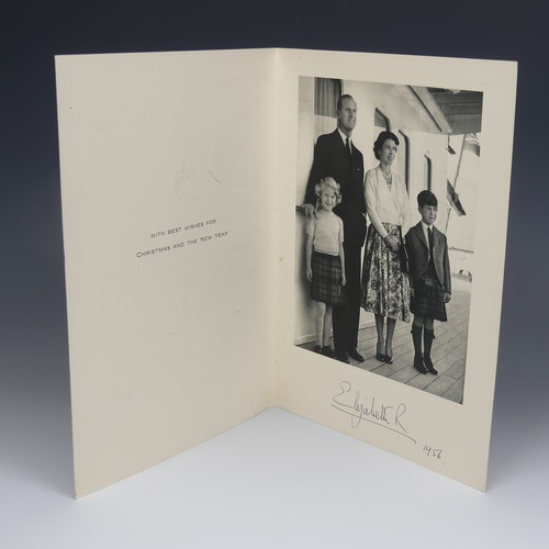 537 - H.M Queen Elizabeth II (1926-2022) signed 1956 Christmas Card, with black and white image of The Roy... 