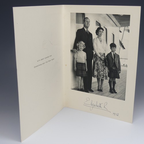 537 - H.M Queen Elizabeth II (1926-2022) signed 1956 Christmas Card, with black and white image of The Roy... 