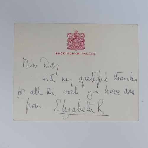 540 - H.M Queen Elizabeth II; A handwritten Note, undated, on a Buckingham Palace headed note card to Kate... 