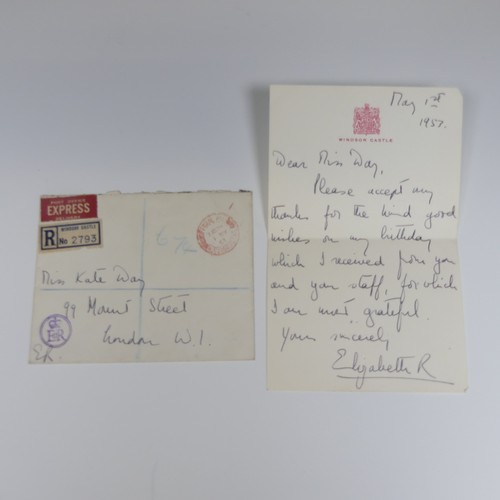 544 - H.M Queen Elizabeth II; A handwritten Letter with envelope dated May 1st 1953, on Windsor Castle hea... 