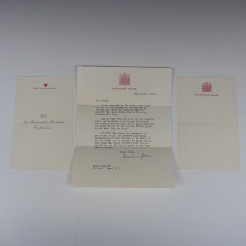 546 - A collection of Letters and Royal Ephemera relating to Kate Day, Milliner to Her Majesty in the 1950... 