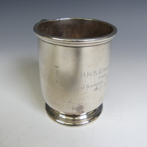 181 - Royal Navy Interest; An Elizabeth II silver Mug, by Adie Brothers Ltd, hallmarked Birmingham, 1956, ... 