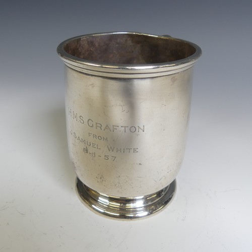 181 - Royal Navy Interest; An Elizabeth II silver Mug, by Adie Brothers Ltd, hallmarked Birmingham, 1956, ... 