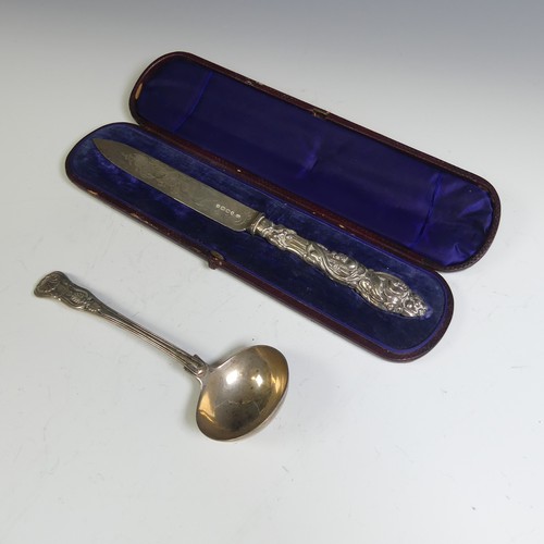 184 - A cased Victorian silver Knife, by John Gilbert, hallmarked Birmingham 1880, with fruit and vine dec... 