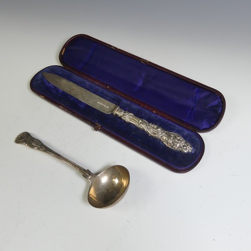 184 - A cased Victorian silver Knife, by John Gilbert, hallmarked Birmingham 1880, with fruit and vine dec... 