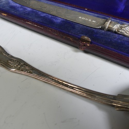 184 - A cased Victorian silver Knife, by John Gilbert, hallmarked Birmingham 1880, with fruit and vine dec... 