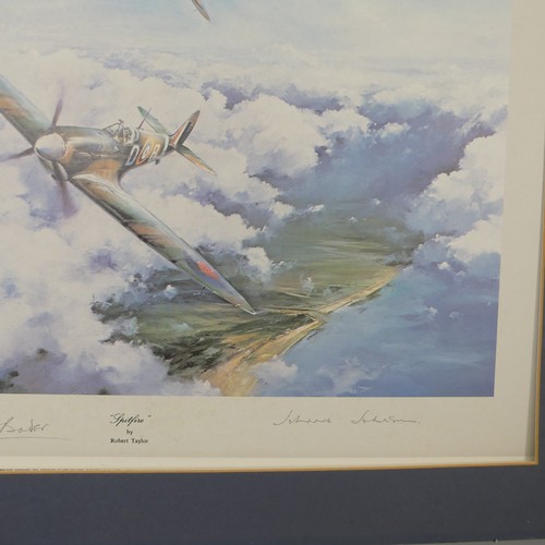 516 - Robert Taylor, A WWII coloured Print titled 'Spitfire', signed by Douglas Bader and Johnnie Johnson,... 