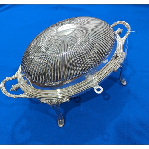 66 - A silver plated Meat Dome, 46cm wide, together with a silver plated two handled rectangular tray, sh... 