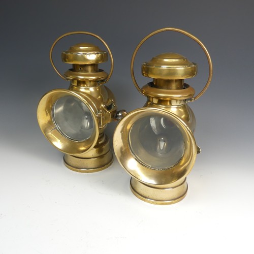 662 - A pair of brass 'Lucas Burbury early motor car Lamps, with loop handles and screw attachments, H 32 ... 