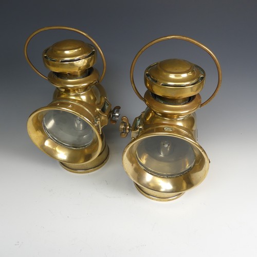 662 - A pair of brass 'Lucas Burbury early motor car Lamps, with loop handles and screw attachments, H 32 ... 