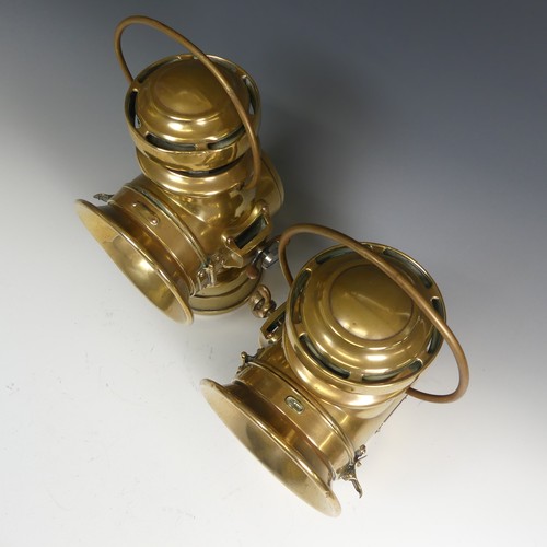 662 - A pair of brass 'Lucas Burbury early motor car Lamps, with loop handles and screw attachments, H 32 ... 