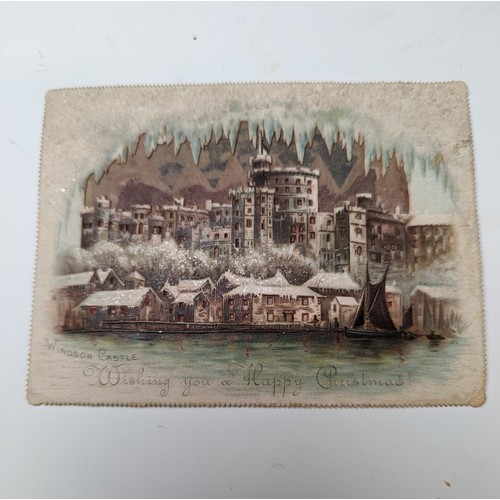 589 - An unusual Windsor Castle Christmas Card, hold to light, dated 1892, together with a quantity of mix... 