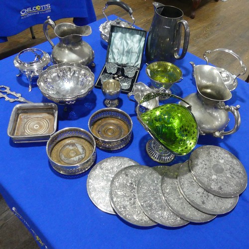 73 - A quantity of Silver Plate, including kettles on stand, bottle coasters, plates, jugs etc., (a lot)... 