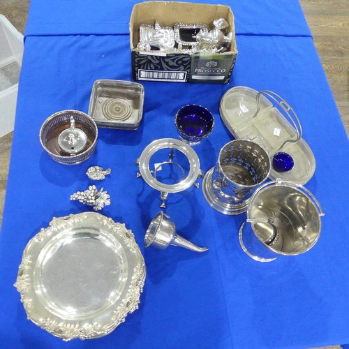 73 - A quantity of Silver Plate, including kettles on stand, bottle coasters, plates, jugs etc., (a lot)... 