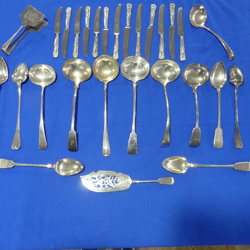 80 - A good quantity of silver plated Serving Flatware, including basting spoons, Soup ladles, cake tongs... 