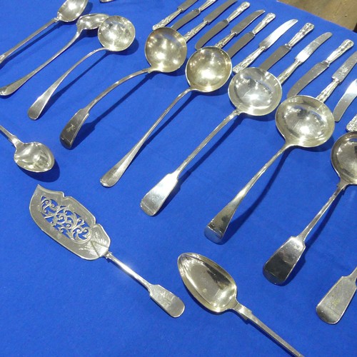 80 - A good quantity of silver plated Serving Flatware, including basting spoons, Soup ladles, cake tongs... 