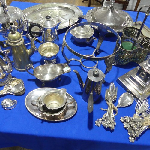 71 - A quantity of Silver Plate, including a Corinthian Column electric lamp base, a kettle on stand, bot... 