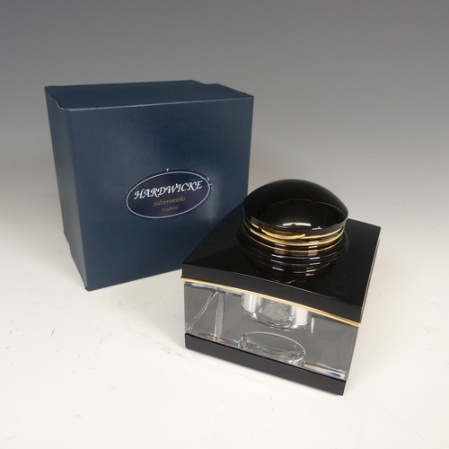 103 - A Montblanc Meisterstuck square glass inkwell, with black plastic and gilt metal mounts, removable c... 