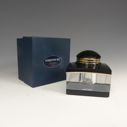 103 - A Montblanc Meisterstuck square glass inkwell, with black plastic and gilt metal mounts, removable c... 