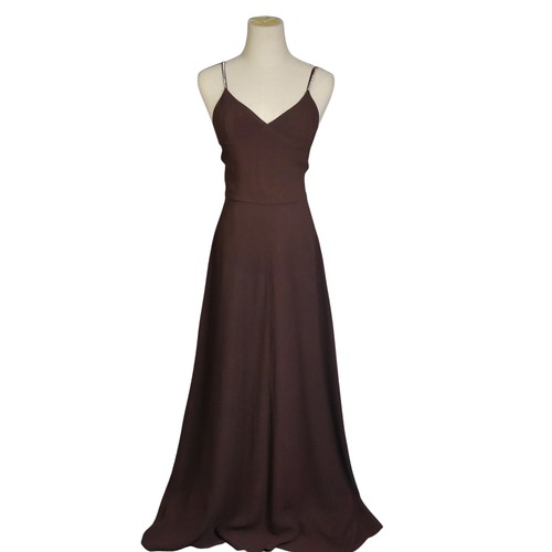 636 - A vintage 1970s Biba maxi Dress, of chocolate brown colour with diamante straps, label for size 14, ... 