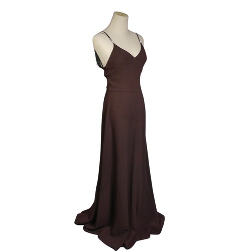 636 - A vintage 1970s Biba maxi Dress, of chocolate brown colour with diamante straps, label for size 14, ... 