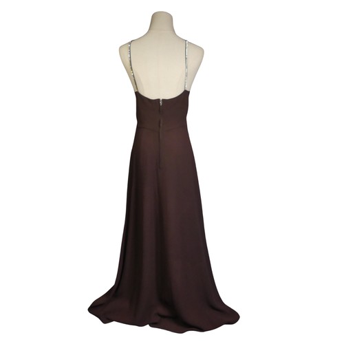 636 - A vintage 1970s Biba maxi Dress, of chocolate brown colour with diamante straps, label for size 14, ... 