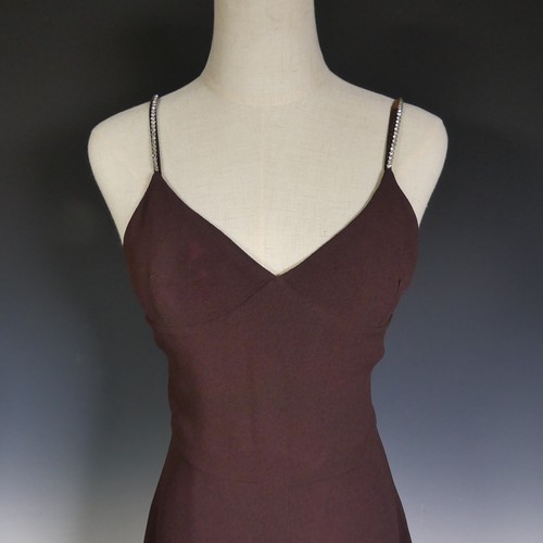 636 - A vintage 1970s Biba maxi Dress, of chocolate brown colour with diamante straps, label for size 14, ... 