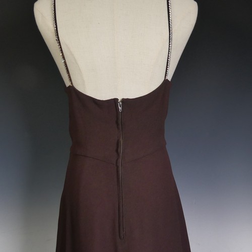 636 - A vintage 1970s Biba maxi Dress, of chocolate brown colour with diamante straps, label for size 14, ... 