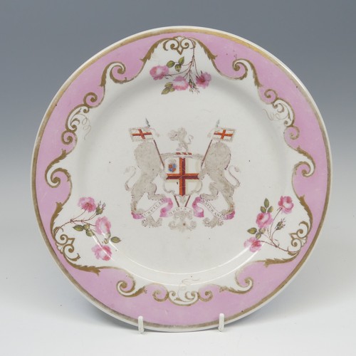 75 - A 19thC Flight Barr & Barr Plate, circa 1820, painted with the arms of the East India Company, w... 