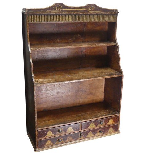 420 - A mid 19th century painted open Bookcase, of small size, dated 1841, W 63.5 cm x H 89 cm x D 25 cm.... 