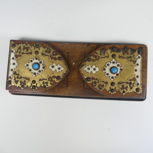 441 - A Victorian walnut games / playing card Box, the hinged lid with brass corner mounts and central dep... 