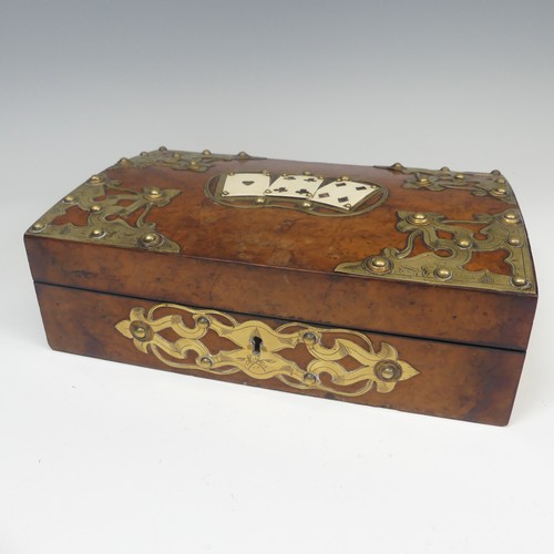 441 - A Victorian walnut games / playing card Box, the hinged lid with brass corner mounts and central dep... 