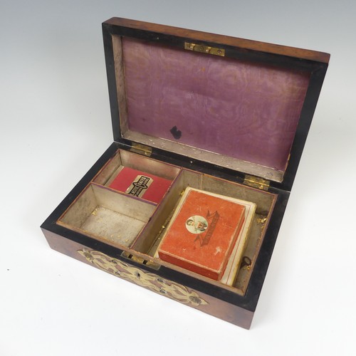 441 - A Victorian walnut games / playing card Box, the hinged lid with brass corner mounts and central dep... 