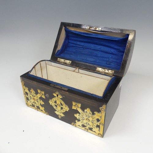 441 - A Victorian walnut games / playing card Box, the hinged lid with brass corner mounts and central dep... 