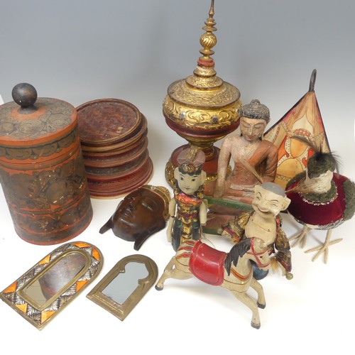 443 - A quantity of Vintage Continental style Items, such as ; painted wooden Jar, Puppets, Buddha, Shade,... 