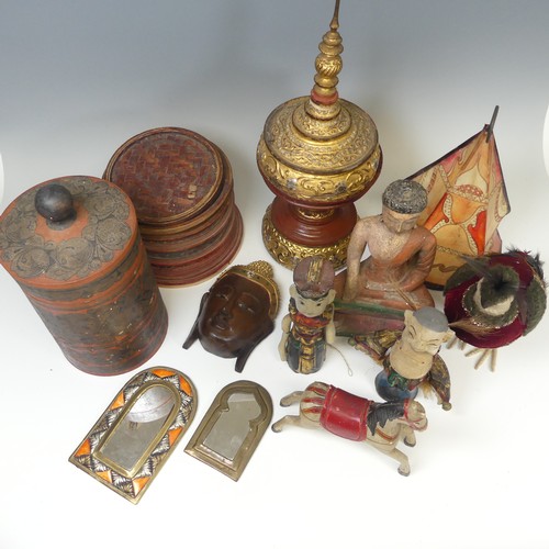 443 - A quantity of Vintage Continental style Items, such as ; painted wooden Jar, Puppets, Buddha, Shade,... 