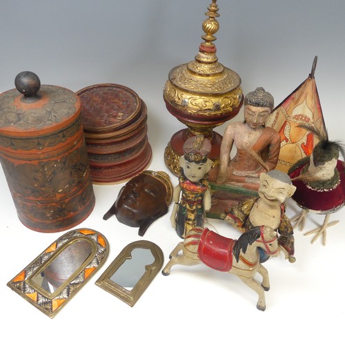 443 - A quantity of Vintage Continental style Items, such as ; painted wooden Jar, Puppets, Buddha, Shade,... 