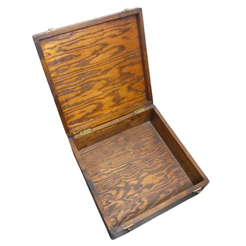 444 - An antique collection/donation Box, with fall front revealing fitted interior and hidden drawer, W 3... 