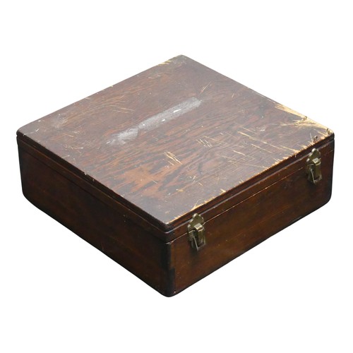 444 - An antique collection/donation Box, with fall front revealing fitted interior and hidden drawer, W 3... 